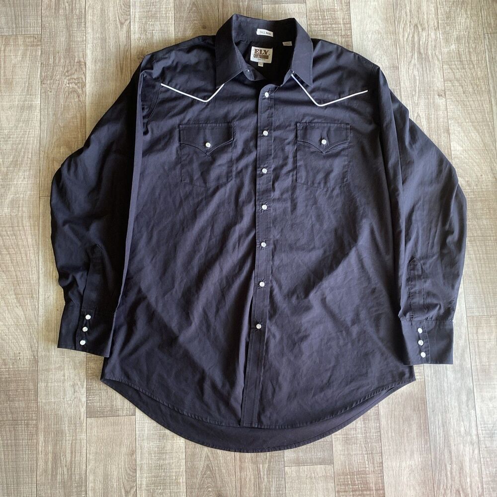 VTG ELY Cattleman Men’s Black Pearl Snap Rockabilly Western Shirt Size XLT